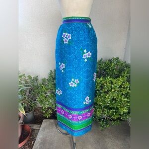 Vintage Hawaiian straight maxi skirt tropical theme blue green XS/S Alex Coleman